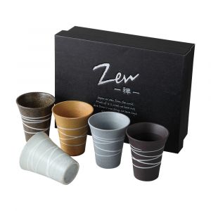 Juego de 5 tazas japonesas de cerámica, diseño en espiral - RASEN