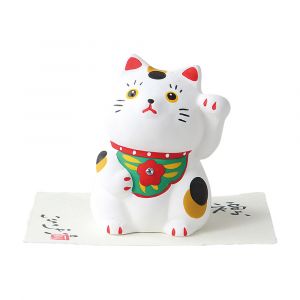 Chat manekineko porte-bonheur japonais en céramique - SHIROI NEKO