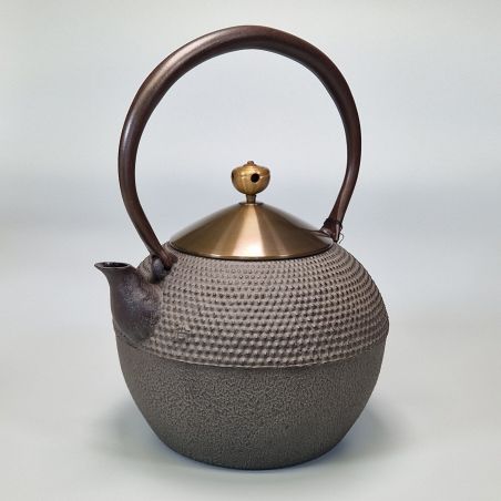 Japanese cast iron kettle, black, copper lid, 1.5 lt, HOUJOU HARARE