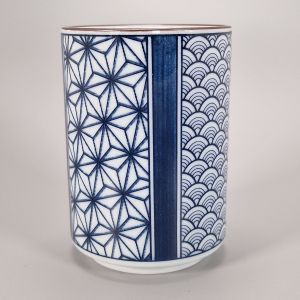 Taza de té de cerámica japonesa, azul y blanco - SEIGAIHA ASANOHA