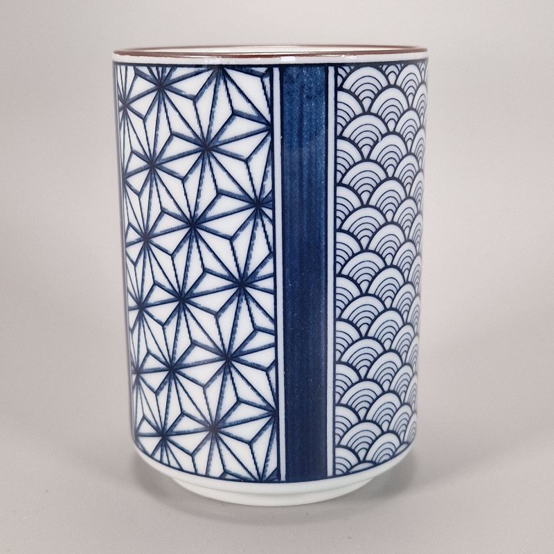 Japanese ceramic tea cup, blue and white - SEIGAIHA ASANOHA