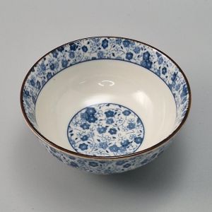 small blue japanese rice bowl in ceramic, KOBANA Ø11,6cm flowers