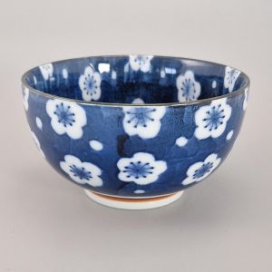 Bol à riz japonais noir et bleu - FUKUFUME - fleurs de prunier