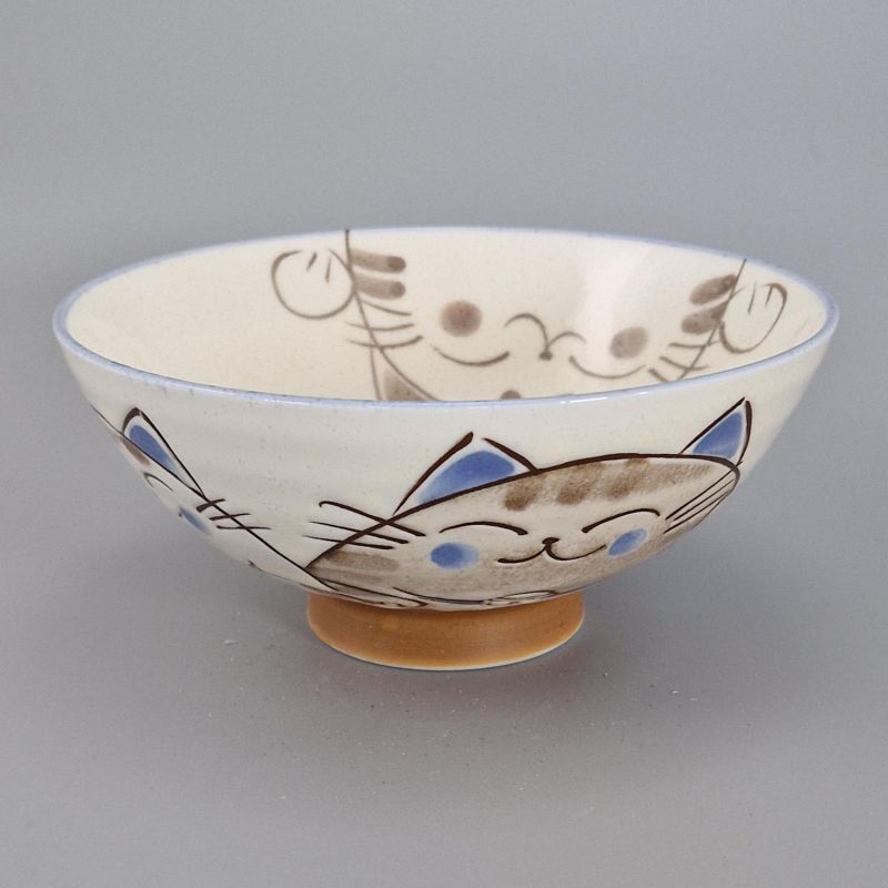 Ciotola di riso in ceramica giapponese, KOHIKI MIKE KERYÔ, gatto