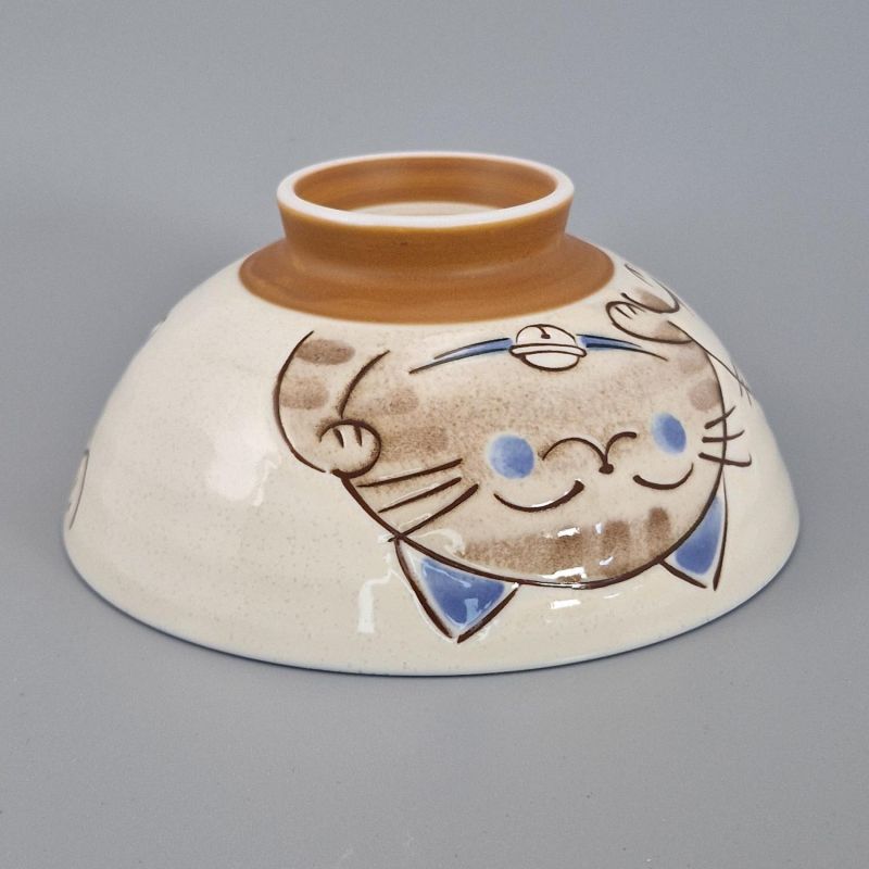 Ciotola di riso in ceramica giapponese, KOHIKI MIKE KERYÔ, gatto