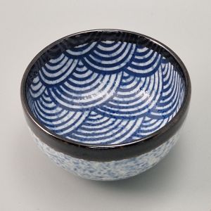 Japanische keramische Suppenschüssel, SEIGAIHA, blaue motiven