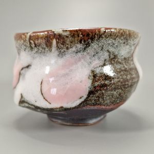 Ciotola da tè giapponese per cerimonia – chawan, SEIJI, grigio bianco e rosa