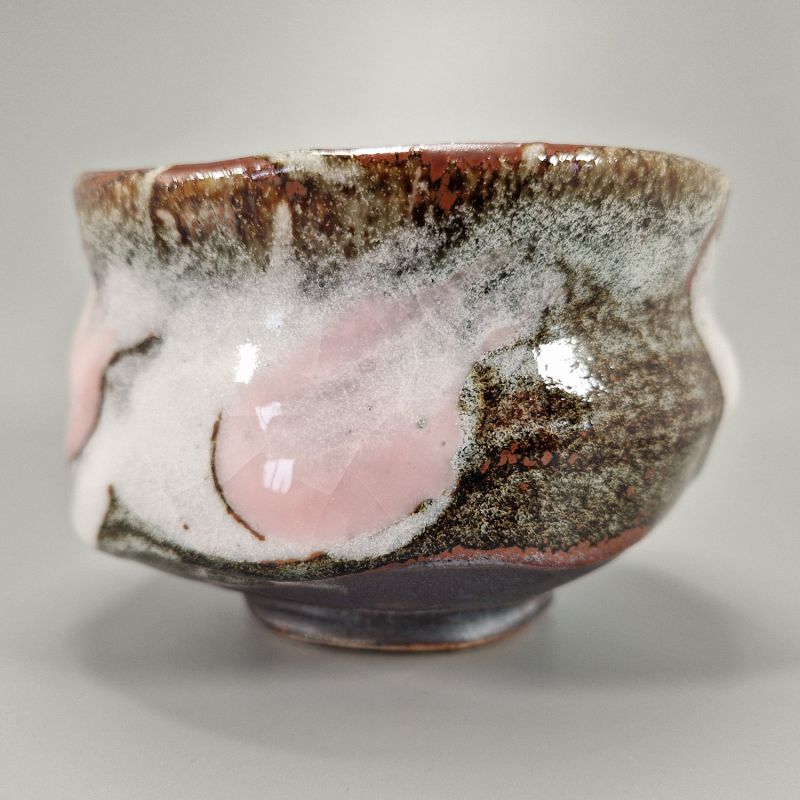 Japanese tea bowl for ceremony - chawan, SEIJI, grey pink white