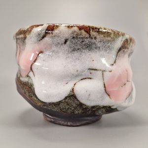 Japanese tea bowl for ceremony - chawan, SEIJI, grey pink white