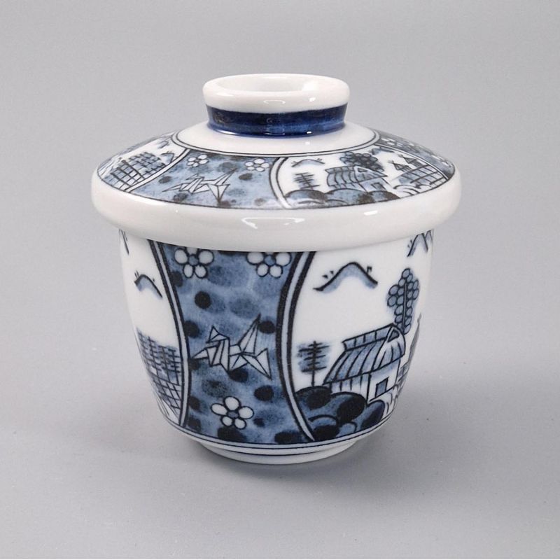 Japanese mug with lid chawan mushi, traditional landscape - KEIKAN