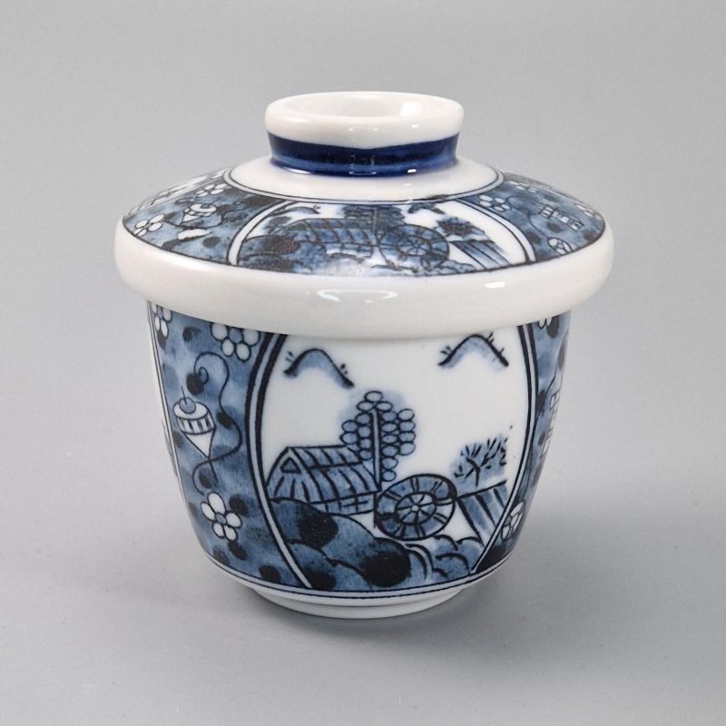 Japanese mug with lid chawan mushi, traditional landscape - KEIKAN