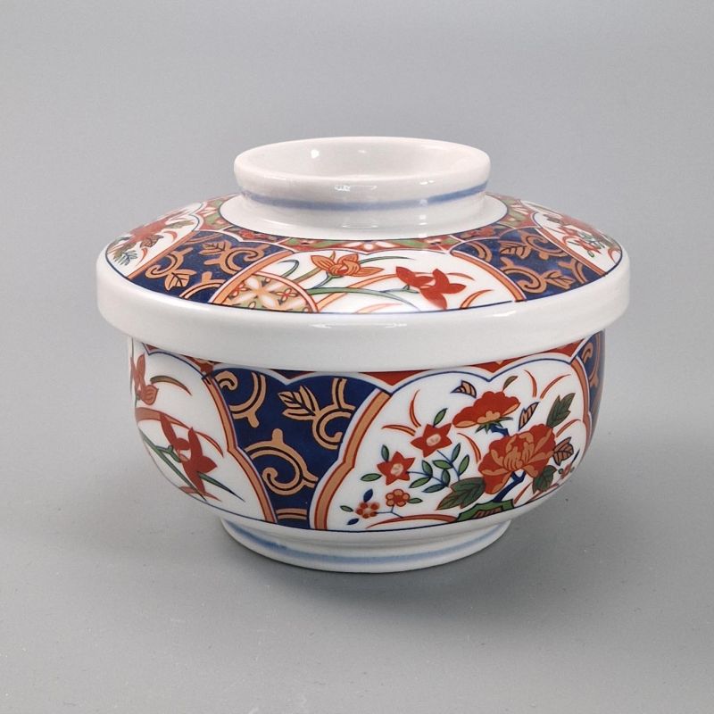 Japanese ceramic rice bowl, KINSAI NISHIKI KUSABANA, golden flowers