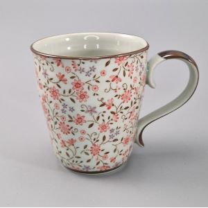 Taza tradicional japonesa con motivos florales rojos, SUIÎTO AKA