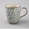 Tasse à thé en céramique avec anse, blanc et fleurs bleues, MYAKAKBM