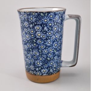 Taza de té japonesa grande de cerámica - Azul Kiku