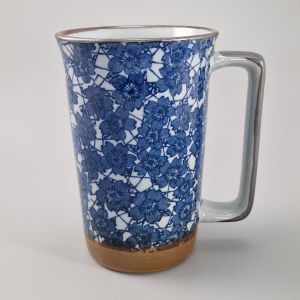 Grand mug japonais à thé en céramique - Sakura Bleu