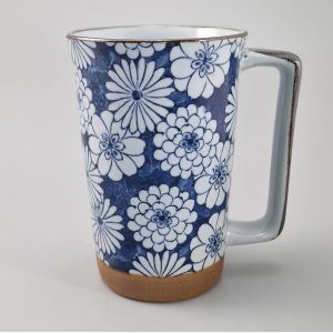 Large Japanese ceramic tea mug - Hanazome Blue