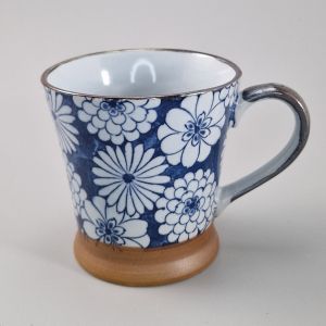 Japanese ceramic mug with handle, Hanazome Blue