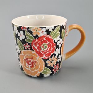 Japanische Keramiktasse - Orangefarbene Blumen - ORENJI IRO NO HANA