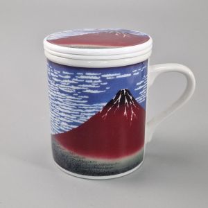 tasse traditionnelle japonaise avec couvercle et images mont fuji  GAIFÛKAISEI