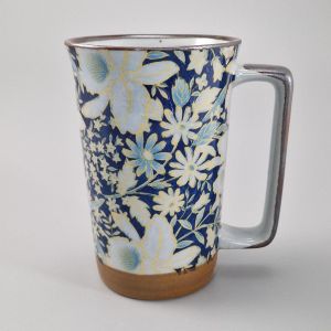 Taza de té japonesa grande de cerámica - Shippo Flowers Blue