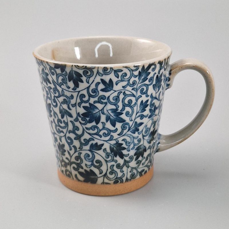 Mug japonais en céramique avec anse, fleurs bleues, SARASA