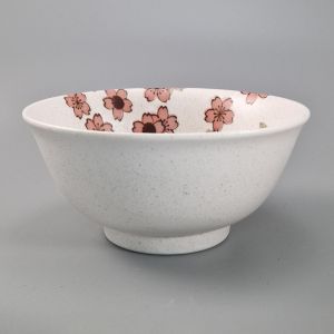 japanese white ramen bowl in ceramic, SAKURA, flowers