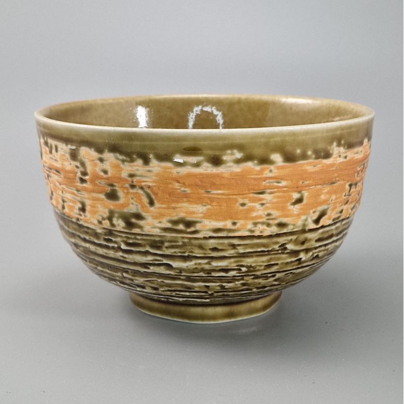 Japanese ceramic soup bowl orange and green - kazahaya