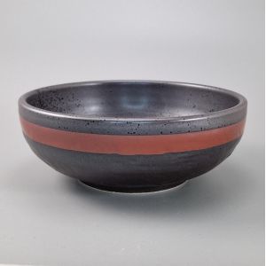 ciotola di zuppa giapponese in ceramica Ø17x6,2cm, AKANE, nero e linee rosse