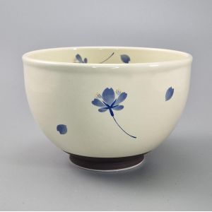 Bol japonais donburi en céramique blanc motif fleur bleur - AO SAKURA - 13cm