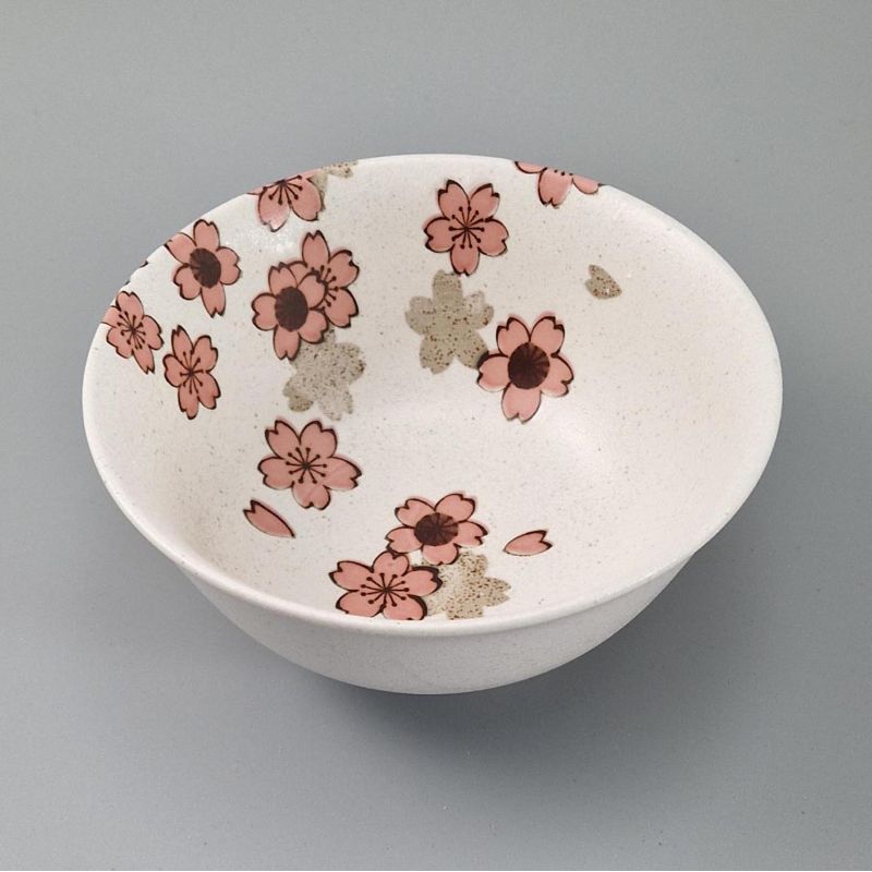 cuenco blanco de ramen en ceramica, SAKURA, flores