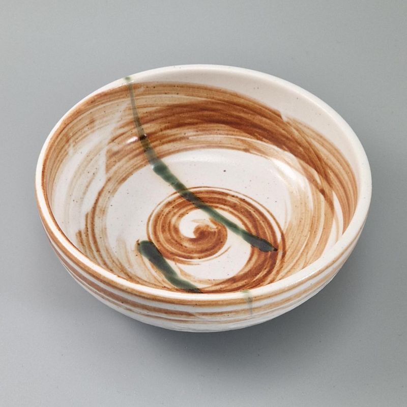 tazón de sopa japonés de cerámica Ø17x6,2cm, HISUI, blanco y naranja