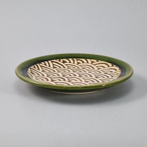 Small Japanese plate in green and beige enamelled ceramic - GUNRIN NAMI