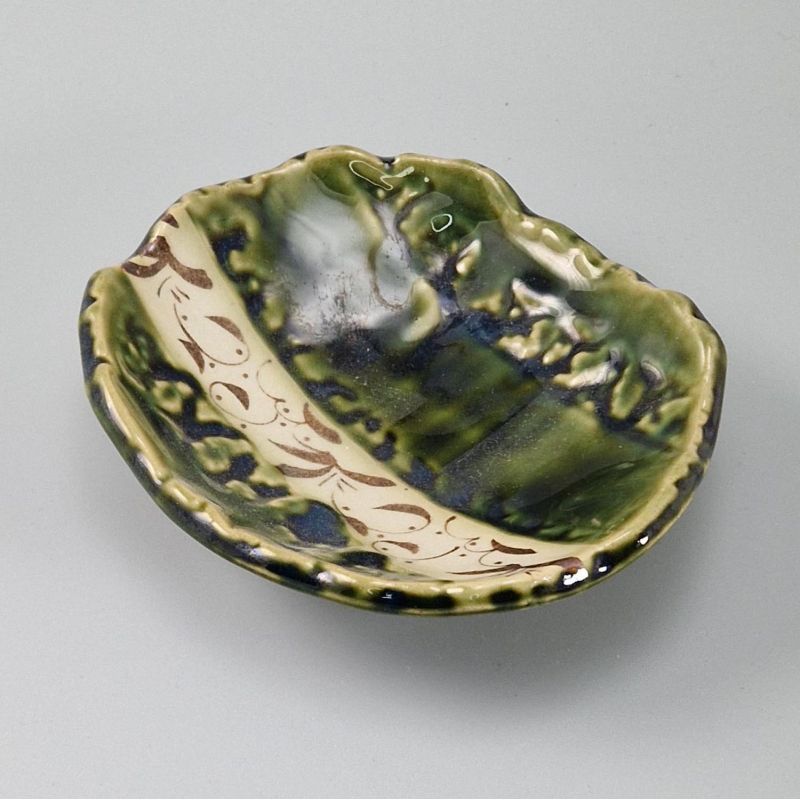 Small Japanese ceramic dish, beige and green - ORIBE