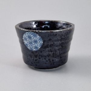 Small Japanese ceramic container, black circles blue and red patterns - ASANOHA