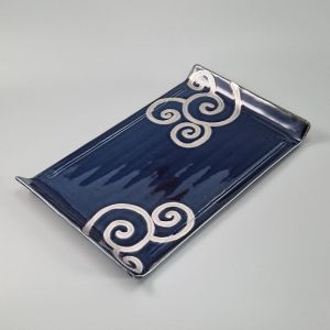 japanese rectangular sushi plate, RURI PLATINE ITCHINRYÔ AGARI, blue