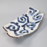 Japanese rectangular plate, white with blue patterns, KARAKUSA