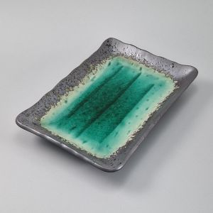 Japanese green plate rectangular ceramic 210-16-233