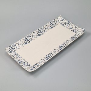 Assiette rectangulaire en céramique blanche et bleue - SHIZEN NO PATAN