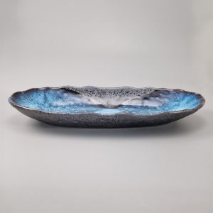 Japanese ceramic oval plate, gray and blue - BURU