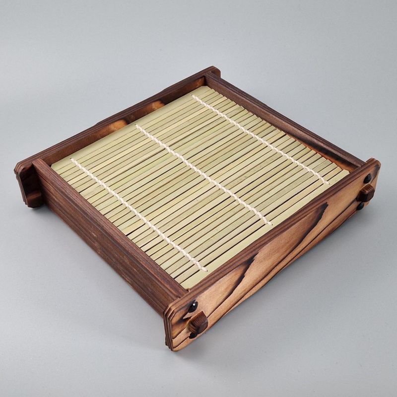 Wooden plate for Japanese noodles, ZARU, bamboo mat