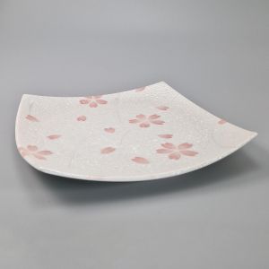 Piatto quadrato in ceramica giapponese, bianco con riflessi argento - SHIRUBA SAKURA