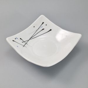 Piatto quadrato in ceramica giapponese, linee marroni, bordate, bianche, nere e blu - GYO