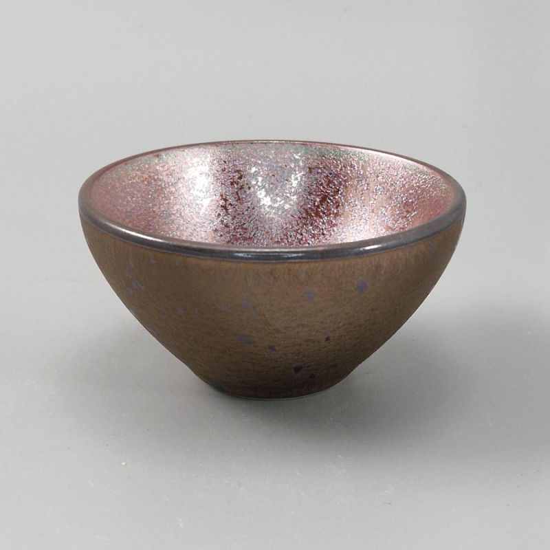 Japanische Keramik Teetasse, braune Innenausstattung mit Metalleffekt - METARIKKU