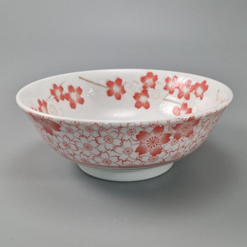 Japanische Keramik-Ramenschale, weiß und rosa, SAKURA