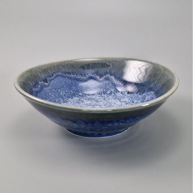 Japanische Keramik-Ramenschale, grüner und blauer Glanz, KAGAYAKU
