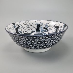 Japanese ceramic ramen bowl, NINJA, black and white