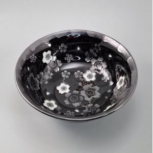 japanese noodle ramen bowl in ceramic HANA, black flowers