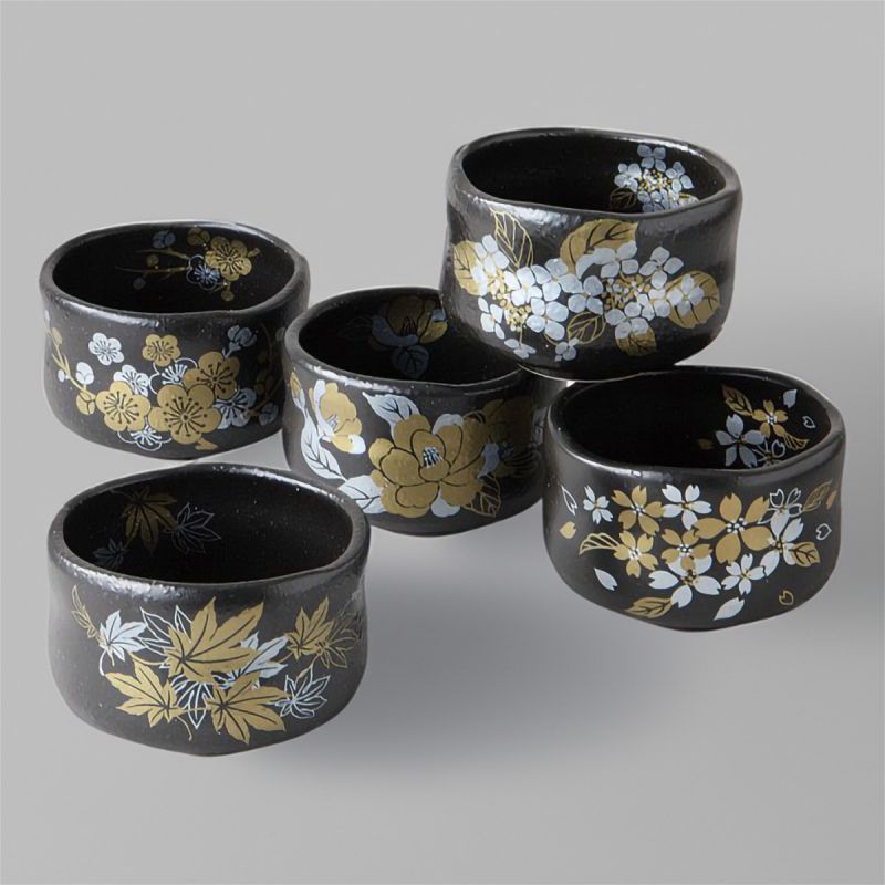 Juego de 5 cuencos de té de cerámica japonesa Hannari - Las cuatro estaciones de Japón - NIHON NO SHIKI