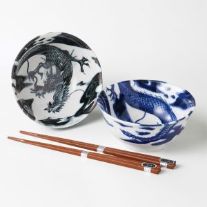 Set mit 2 japanischen Keramikschalen - AO TO KURO RYU